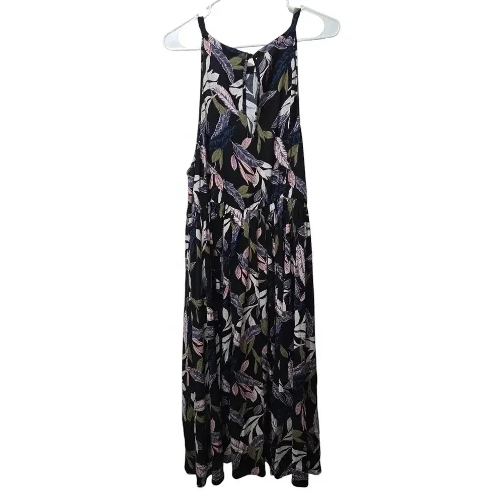 Torrid Black Palm Leaf High Neck Dress Tropical Days Sleeveless Keyhole Size 1 - Picture 5 of 6